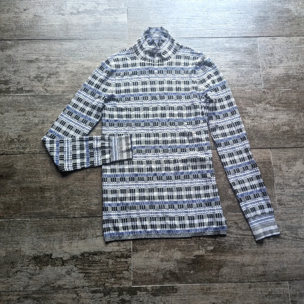 THEORY Prosecco Knit Plaid Turtleneck